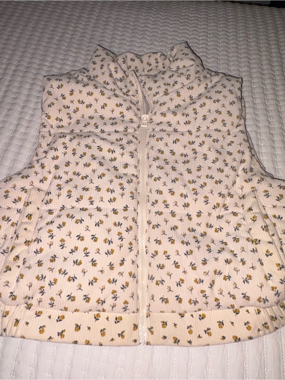 Only Cream Quilted Floral Puffer Vest with Yellow & Green Print